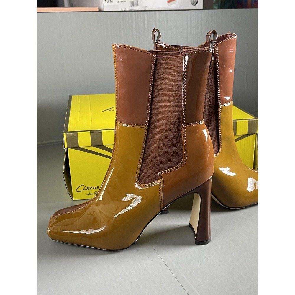Circus By Sam Edelman Boots Womens Size 10 Brown Patent Chelsea Ankle Colorblock - Picture 3 of 13